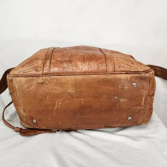 Force Ten West Authentic Handmade Leather Large Duffle Bag Vtg  British Tan - Picture 7 of 12